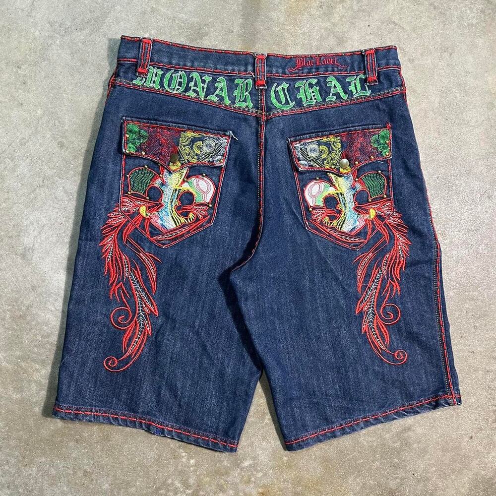 Vintage Y2K Blac Label Affliction Jorts Mens 38" Heavily Embroidered Jean Shorts